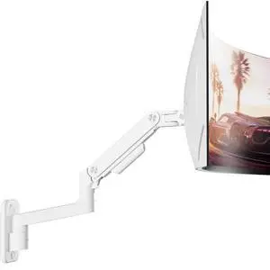 ARES WING Wall Mount Monitor Arm for 17-49 Inch Ultrawide Screens, Heavy Duty Single Monitor Mount Holds 44 lbs, Fully Adjustable Gas Spring Wall Mount, 75x75/100x100 VESA Mount, White