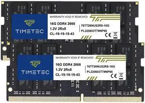 Timetec 32GB KIT(2x16GB) DDR4 2666MHz PC4-21300 Non-ECC Unbuffered 1.2V CL19 2Rx8 Dual Rank 260 Pin SODIMM Laptop Notebook PC Computer Memory RAM Module Upgrade (32GB KIT(2x16GB))