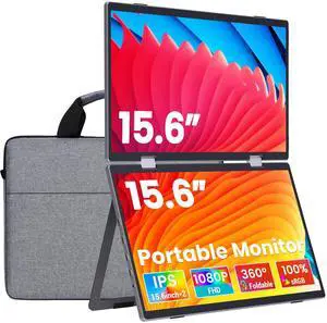 15.6" Triple Laptop Screen Extender,Metal Shell 15.6 Inch FHD Dual Monitors 1080P 360° Foldable 100% sRGB HDMI USB-C Stacked Portable Monitor for Laptop PC Windows Mac with Kickstand VESA Mountable