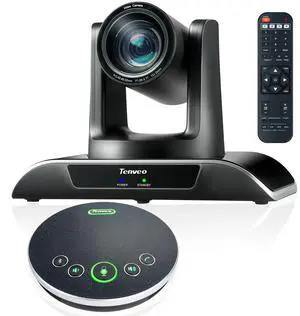 Tenveo 12X Optical Zoom All-in-One Conference Room Camera Bundle 1080P 60FPS USB3.0/HDMI PTZ Camera and Bluetooth Speakerphone Video Audio Conferencing System for Larger Meeting Conference Church