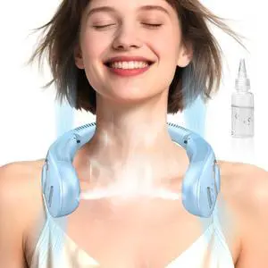 Neck Fans Portable Rechargeable,Neck Fans that Blow Cold Air,Personal Cooling Device Wearable,Mini Ventilador Portatil,Bladeless Hand Free Neck Fan USB Chargeable Hot Flash Presents for Women Men Blue