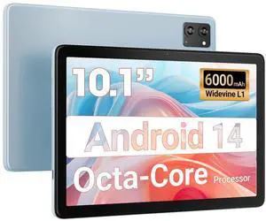 Tablet 10.1-inch Android 14 Tablet - 10GB RAM, 64GB + 256GB Expandable Storage, Octa-Core Processor, 8-Hour Battery, HD 800 x 1280 IPS Touchscreen, Wi-Fi 5 | Bluetooth 5.0, Dual Cameras - Light Blue