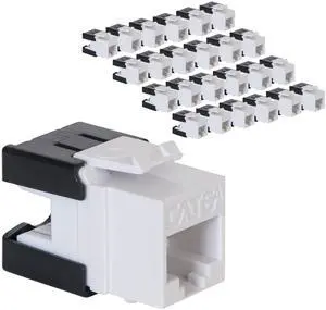 ICC CAT6A Keystone Jack with Slim Profile 180 Degree Punch Down, 10Gbps RJ45 UL Listed PoE++ TAA Compliant for Wall Plate or Patch Panel, Works with JackEasy Termination Tool, White 25 Pack