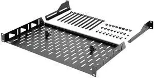 Tecmojo Server Rack Shelf, 1U Rack Shelf 10in Depth, Network Rack Shelf with Anti-Slip Stops, 110lbs Weight Capacity of Vented Rack Mount Shelf for Data/AV/IT/Audio Racks, with Lip, Black