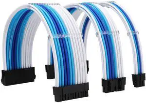 Formulamod Sleeve Extension Power Supply Cable Kit 18AWG ATX 24P+ EPS 8-P+PCI-E8-P with Combs for PSU to Motherboard/GPU Fm-NCK3 (White Sky Blue Deep Blue)