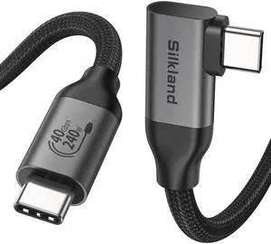 Silkland Right Angle USB 4 Cable for Thunderbolt 4 [5FT/1.5M], 40Gbps Data Sync, 8K/5K@60Hz, 240W Fast Charging, 90 Degree USB C Thunderbolt Cable, Compatible for MacBook, iPhone 17, iPad, SSD, Dock