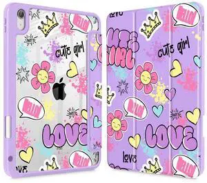 May Chen for iPad (A16) 11th Generation Case 11 Inch 2025, iPad 10th Gen Case 2022 10.9 inch, Built-in Pencil Holder with Shockproof Cover Clear Back Shell Auto Wake/Sleep, Cute Girl Pattern