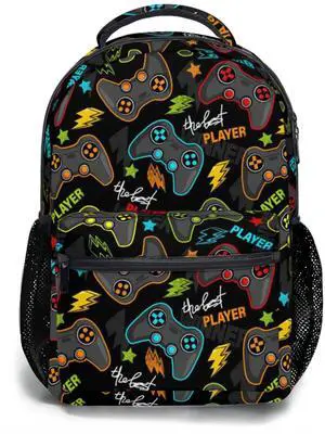 Anyako Video Gamepad Controller School Backpack, Kids Bag for Boys Girls Teens, Laptop Backpack Shoulder Bookbag for Children Travel Hiking Camping Daypack