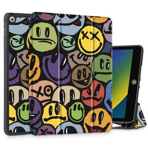 Mektron Designed Printed iPad 10.2" Case 9th Gen (2021)/ 8th Gen (2020)/ 7th Gen (2019) with Pencil Holder, Slim Protective Case with Soft TPU Back, Auto Wake/Sleep for iPad 10.2 Inch, Smiling Face