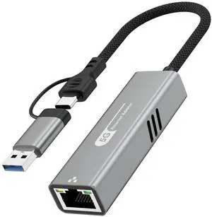 tiavalmax USB C to Ethernet Internet Adapter 5Gbps, 2-in-1 Aluminum USB 3.0 Type A/Type C to RJ45 LAN Network Adapter Compatible with Nintendo Switch,Smrtphone, Laptop, PC, MacBook,Windows,macOS,Linux