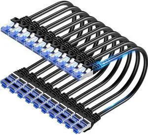 Cat6A Ethernet Cable Shielded 10Gbps 20 ft (10 Pack), Slim Shielded (F/UTP) Ethernet Cable Cat 6, Flexible 28AWG Bare Copper Cat6 Cable, Space-saving Cat6a Network Cable for Server, Data Center, Black