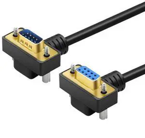 Aoikknuw 32.80FT DB9 9 Pin Male to Female Down Right Angle RS232 Serial Port Gold Plated Extension Cable 10Meter