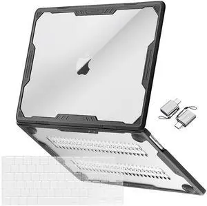 MOSISO Compatible with MacBook Air 15 inch Case 2025 2024 2023 Release M4 A3241 M3 A3114 M2 A2941, Symmetric Geometric Heavy Duty Plastic Hard Shell with TPU Bumper&Keyboard Cover&Type C, Transparent