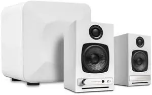 Audioengine A2 HD (HD3) White 60 Watt Pc Speakers for Desktop and S6 White Subwoofer for Music Gaming Movies Studios Dorms Bedrooms Offices