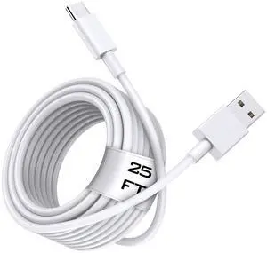 25FT USB A to USB C Fast Charging Cable [Extra Long, TPE Durable] Type A to C Charger Cord for USB-C Phone, Tablet, Galaxy, Camera, and Other USB-C Device - White