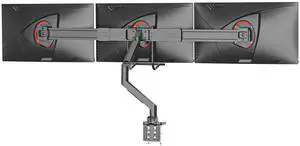 Suptek Triple Monitor Mount w/Crossbar for Most 17 to 27 inch Screens,Holds 12.2-13.2 Lbs,Gas Springs Adjustment Triple Monitor Desk Mount Stand with Clamp & Grommet Kit,Black