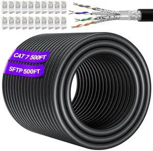 Cat 7 Outdoor Ethernet Cable 500ft (20 RJ45), SFTP Cat 7 Triple Shielded Ethernet Cables, High Speed 10 gigabits 600MHz, Waterproof, Direct Burial, UV Resistant Internet Cable 500ft for Router Gaming