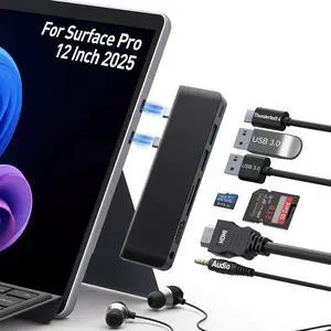 Surface Pro 12 Docking Station, Surface Pro 12 Accessories with 4K HDMI, Thunerbolt 4 Hub (4K@60Hz Display+ 40Gbps Data+ 100W Charging), 2 USB3.0, SD/TF, 3.5mm Audio for Surface Pro 12 inch 2025
