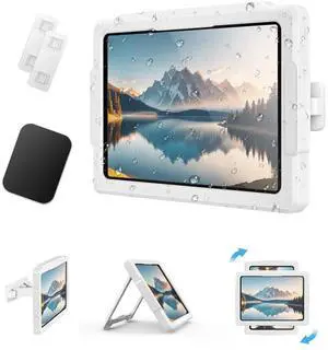 MoKo iPad Shower Holder Waterproof, 360° Rotatable Shower Tablet Holder for 11" iPad, Magnetic Tablet Mount for Fridge, Telescopic Arm, Anti-Fog Touch Screen, 3 Placement Modes, for Bathroom Kitchen