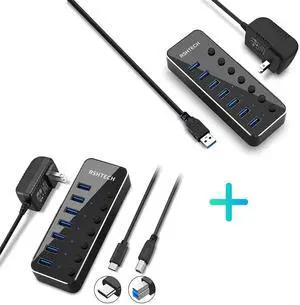 7 Port Powered USB 3.0 Hub +7 Port USB C to USB 3.0 Hub