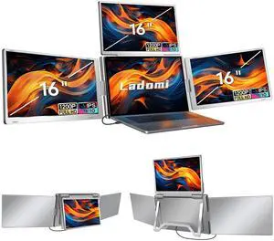 Ladomi 16" Laptop Screen Extender, Just 1 Cable for 3 Screens Quad Monitor, 1200P FHD Screen Extender for 12"-18.5" Laptops, Triple Portable Monitor for Wins/Mac M1|M2|M3|M4|M5