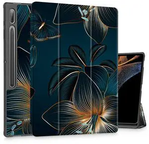 Tuiklol Tablet Case for Samsung Tab S10 Ultra (2024 Release) / Tab S9 Ultra 14.6 Inch (2023 Release), Built-on Pencil Holder Slim Hard Shell Case Trifold Stand Cover Auto Wake/Sleep, Black Butterfly