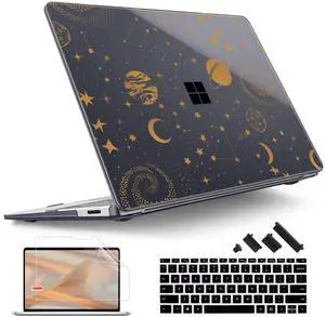 Tuiklol Case for Microsoft Surface Laptop 13.8 inch 2024 Release 7th Edition,Windows 11 AI+ PC Model: 2036 with Plastic Hard Shell Case + Screen Protector+ Keyboard Cover, Moon and Star