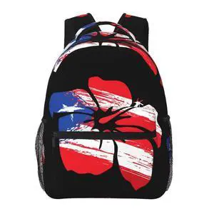 KOSUES Puerto Rico Pride Flag Hibiscus Flower Boricua Laptop Backpacks Double Shoulder Laptop Pack Bag Daypack Back Pack Bags Rucksack Computer Bag with Side Pockets Front Zipper Pockets