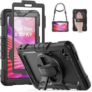 HXCASEAC Case for Lenovo Tab One/Tab K9 2025 (TB-305FU) 8.7 inch, with Screen Protector/Rotating Hand Strap/Sturdy Stand, Protective Cover for Lenovo one Tablet - Black