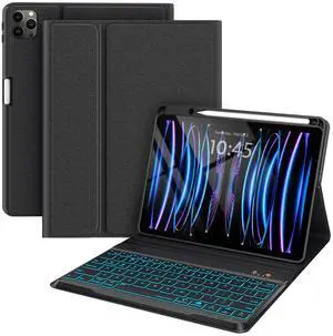 Keyboard Case for iPad Pro 12.9 inch Compatible for iPad 12.9-inch 2022/2021/2020 (6th/5th/4th Gen) with Pencil Holder,Smart Folio Tablet Cover with 7 Color Backlit Detachable Wireless Keyboard