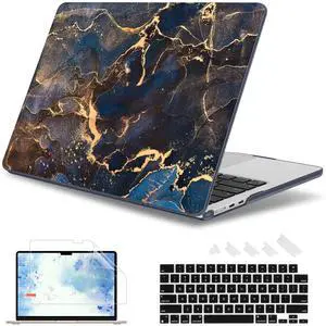 May Chen [2025 New Pattern] for MacBook Air 13.6 inch Case M2 M3 M4 Chip Model: A2681 A3113 A3240, 2022-2025 Release, Hard Shell Cover with Screen Protector & Keyboard Skin - Golden Marble Texture