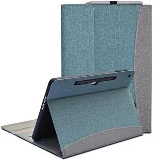 SSS·GRGB Case fit Microsoft Surface Pro 12-Inch 1st Edition 2025, Multiple Angle Viewing Portfolio Business Cover with Stylus Holder & Pocket, Compatible with Type Cover Keyboard (Cyan & Gray)