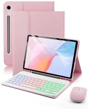 for Samsung Galaxy Tab S10 FE Plus / S10 FE+ 13.1 inch 2025 Case with Keyboard - Rainbow Backlit Keyboard Case - Built in Pencil Holder with Mouse - Pink