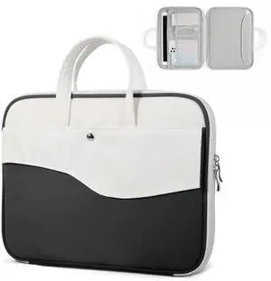 DTTO 14 Inch Laptop Sleeve Case, TSA Waterproof PU Leather Computer Carrying Case Shockproof Protective Laptop Bag with Handle for 13-14" MacBook HP Dell Lenovo ASUS Acer Chromebook, Black White