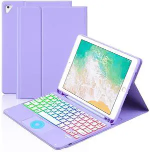 MePadKey Touchpad Keyboard Case for iPad 6th 2018/5th Generation 2017 9.7 inch, 7-Color Backlight Type-C Charging Keyboard with Pencil Holder Cover Fit iPad Air 2/Pro 9.7 (Purple)