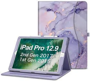 Fintie Multi-Angle Case, 2017/2015 iPad Pro 12.9 inch (Old Model) 1st & 2nd Gen Case - [Corner Protection] Folio Stand Cover with Pencil Holder & Pocket, Auto Wake/Sleep, Lilac Marble