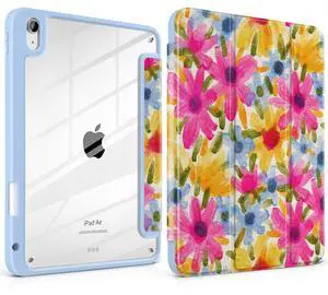 MEEgoodo Case for iPad Air 11 inch M3 2025 / M2 2024,for iPad Air 5th / 4th Generation Case 10.9 inch 2022/2020, Tablet Cover with Acrylic Transparent Back Shell, Bright Spring Flowers