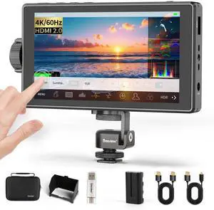 Desview A5 Camera Field Monitor 5.5" 600nits Touch Screen 4K/60Hz HDMI 2.0 in/Out External Camera Monitor for DSLR with 3D LUT Full-Waveform Peaking Focus Assist, Sunshade & NP-F550 Battery Included