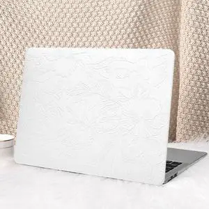 Seorsok Compatible with MacBook Air 15 inch Case 2023 2024 2025 Release M4 A3241 M2 A2941 M3 A3114 Touch ID,Leaves Flowers Leather Plastic Hard Shell Case&Keyboard Cover,White Blooming Floral