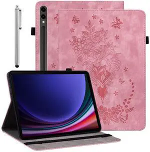 KEFBWAO Case for Samsung Galaxy Tab S10+ Plus 2024/S9+ Plus 2023/S7 FE 2021 12.4 Inch, Multi-Angle Flip PU Leather Protective Cover with Stylus Holder, Pink