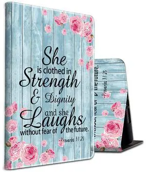 Fire HD 10 & 10 Plus Tablet (13th/11th Generation, 2023/2021 Release) 10.1",Shockproof Slim PU Leather Stand Cover with Auto Sleep/Wake for Fire HD 10 2021/2023,Bible Verse Quote Proverbs 31:25