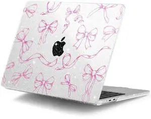 DONGKE Compatible with M4 MacBook Air 15 inch Case 2025-2023 A3241 A3114 A2941 M3 M2 Retina Display Touch ID, Plastic Hard Case & Keyboard Skin for MacBook Air 15" - Sparkly Clear Bows