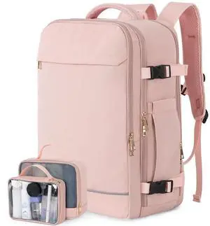 Sinaliy Large Travel Backpack for Women, 40L Travel Bag Personal Item Size, Laptop Backpacks, Waterproof Carry On Backpack with Packing Cubes for College Business Hiking Work Essentials, Pink