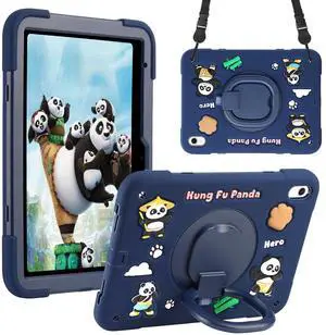 YVYI Case for iPad A16 11th Generation 11 Inch 2025, iPad 10th Generation 10.9 Inch 2022, Silicone 3D Panda Design Kids Case Heavy Duty Protection with Kickstand/Pencil Holder/Strap (Navy)