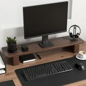 Buzleer Dual Monitor Stand Riser, Rubber Wood Computer Monitor Stand No Assembly Required Exquisite Monitor Stand for Computer Laptop Printer TV