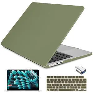 Batianda Compatible for New MacBook Air 15 inch Case 2025 M4 2024 M3 2023 M2 Chip Version, Rubberized Smooth Touch Plastic Protective Hard Shell with Screen Protector Keyboard Cover, Army Green