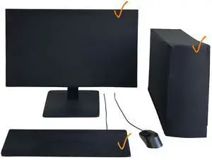 MyBolin 3-Piece Computer Dust Cover Set - Waterproof & Dustproof with Elastic Fabric, Pure Black Minimalist Design, Includes mainframe Case, Keyboard & 19-27 Inch Monitor Covers , Universal Fit