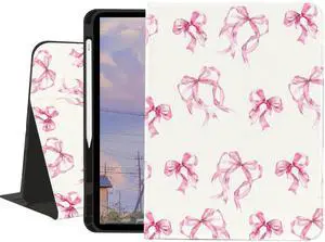 JOYLAND Ribbon Bow Case for iPad Air 13" (M3) 2025/ (M2) 2024/iPad Pro 12.9" 2022/2021,White Textured Folio Case with Pencil Holder Multi-Angle View Adjustable Stand Auto Wake/Sleep