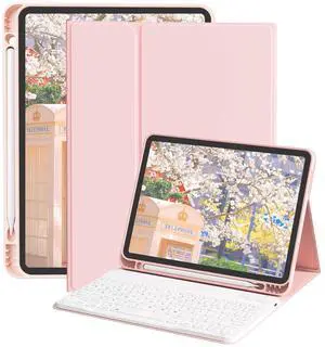 ZOPSGYU Case with Keyboard for iPad Air 11 Inch M3/M2 2025/2024, iPad Air 10.9 Inch 5th/4th Generation 2022/2020 with Magnetic Detachable Bluetooth Keyboard, Soft Cover with Pencil Holder, Pink