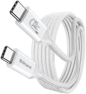 Silkland USB 4 Cable for Thunderbolt 4 [10FT/3M], 40Gbps Data Sync, 8K/5K@60Hz, 240W Fast Charging, USB C Thunderbolt Cable, Compatible for MacBook, iPhone 16, iPad, SSD, Docking, eGPU, White
